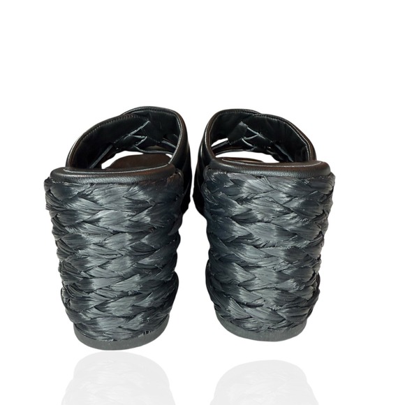 Vince Camuto Lauren Beverlin Poppy Black Leather High Wedge Slip On Sandal 9M US - Picture 6 of 9